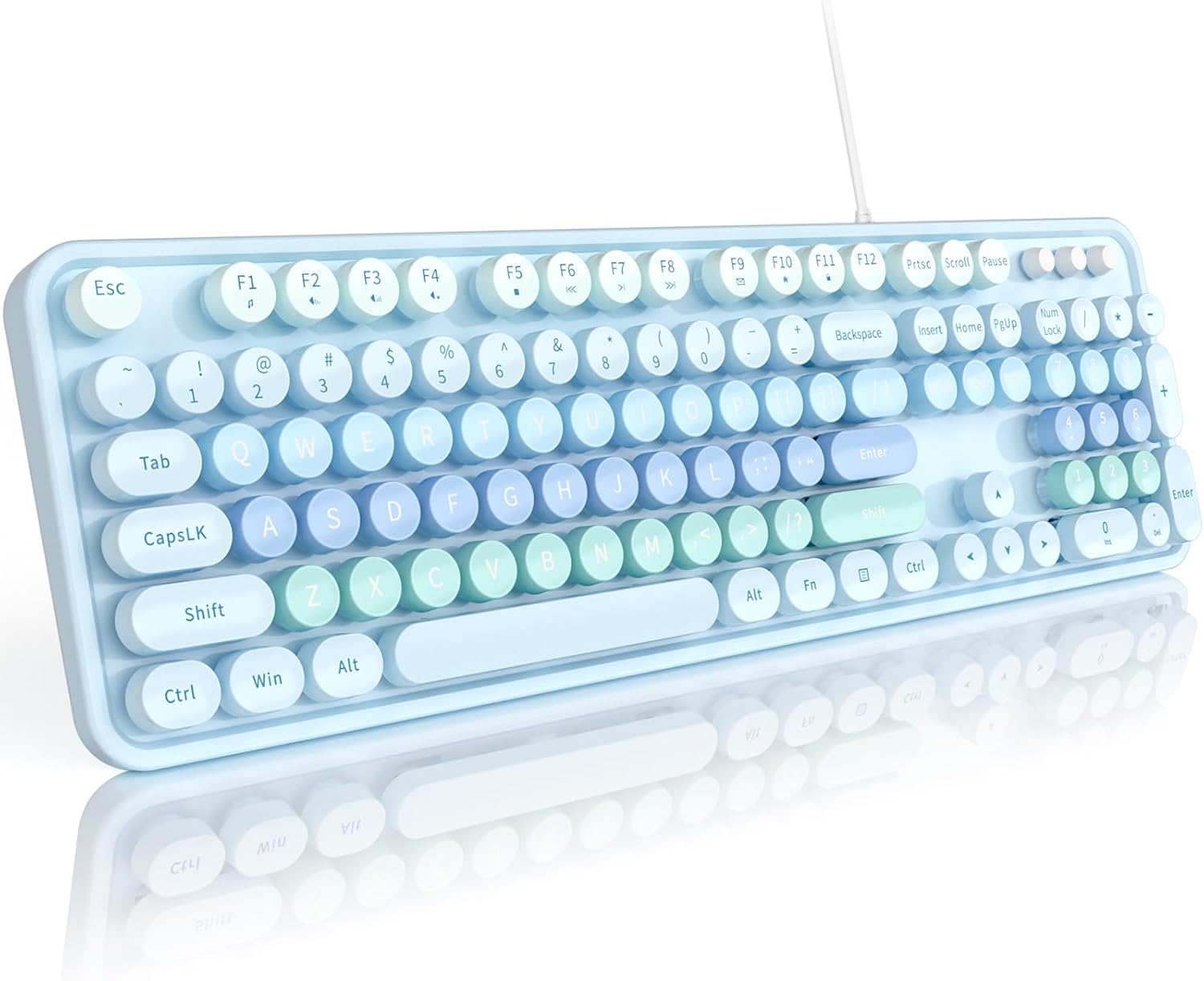 Wired Full-Size USB Keyboard—Colorful Retro Round Typewriter-Style Keyboard with Foldable Stand