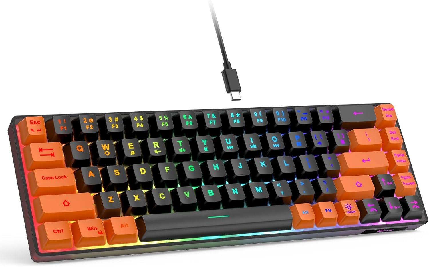 Gaming keyboard layout—wired backlit mini keyboard.