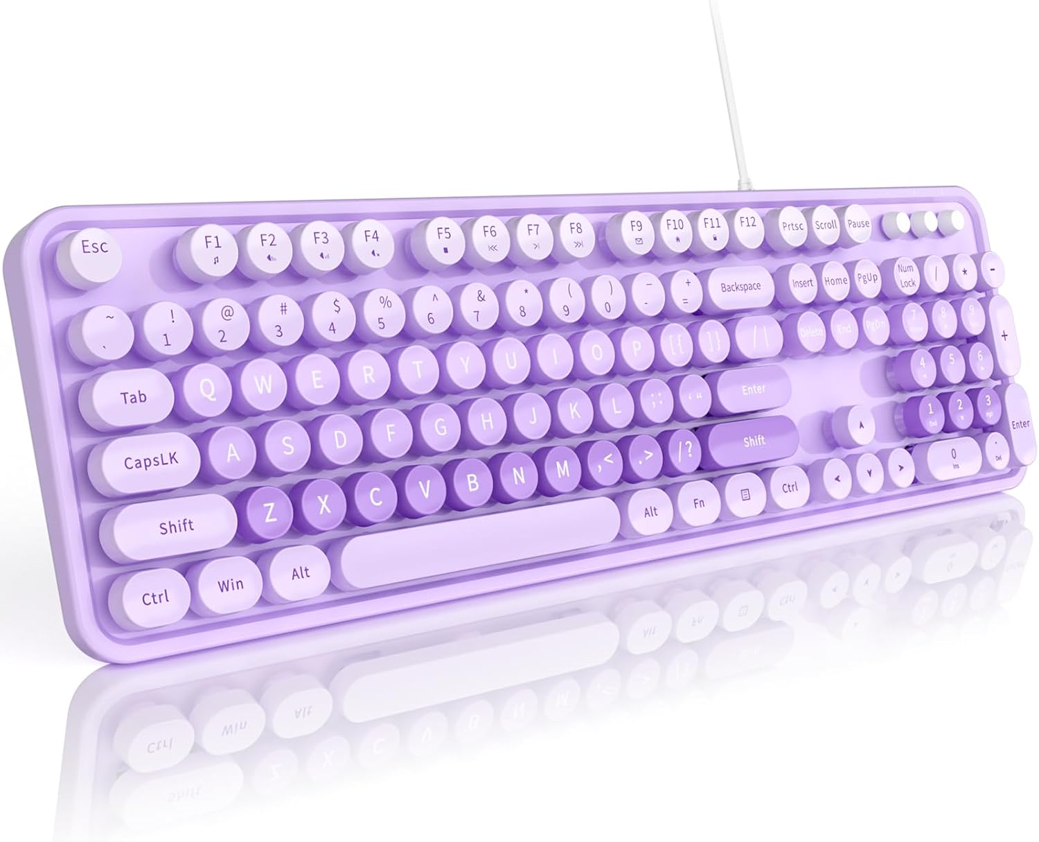 Wired Full-Size USB Keyboard—Colorful Retro Round Typewriter-Style Keyboard with Foldable Stand