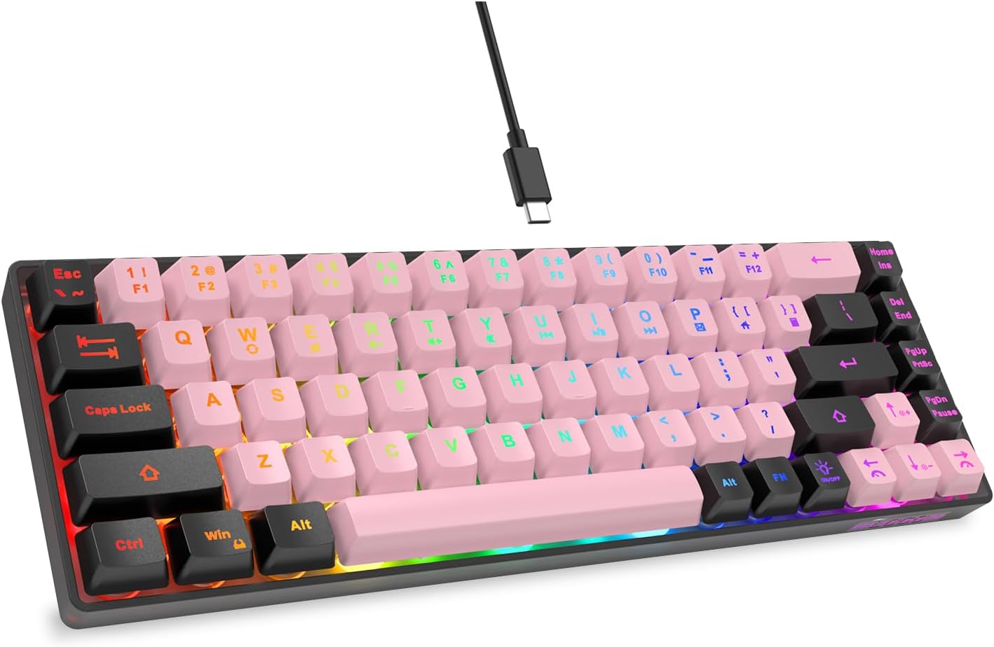 Gaming keyboard layout—wired backlit mini keyboard.