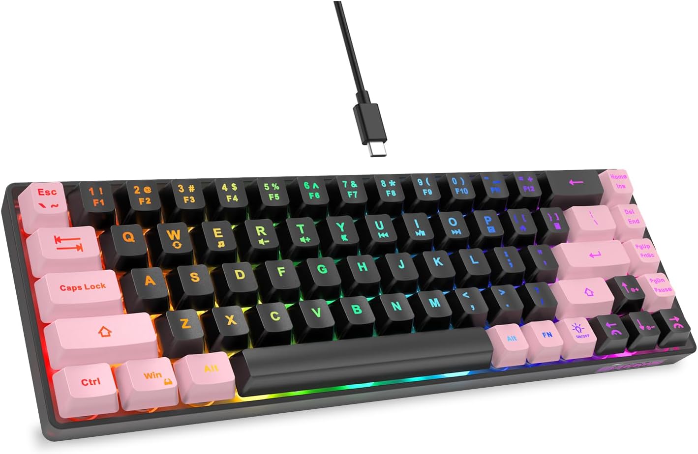 Gaming keyboard layout—wired backlit mini keyboard.