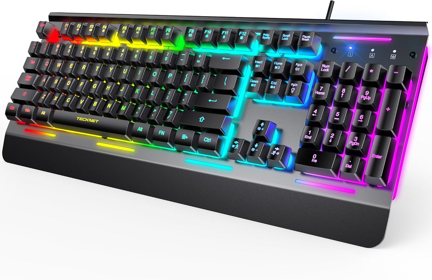 Wired Gaming Keyboard – USB wired computer keyboard, 15-zone RGB backlighting, IP32 waterproof rating.