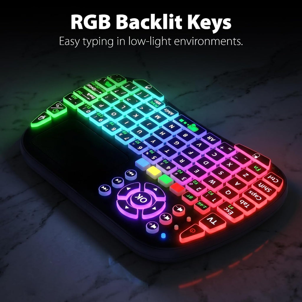 Mini keyboard (with touchpad mouse): Supports dual-mode connectivity (2.4G and 5.2) and multimedia hotkeys.
