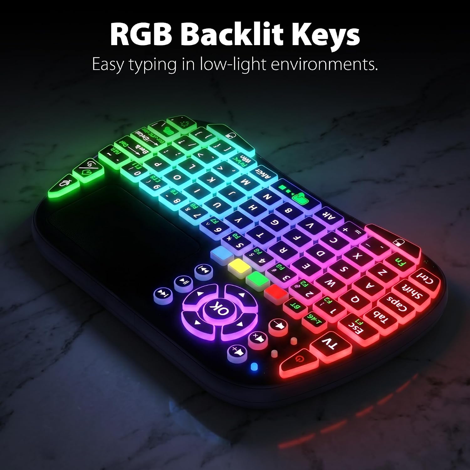 Mini keyboard (with touchpad mouse): Supports dual-mode connectivity (2.4G and 5.2) and multimedia hotkeys.