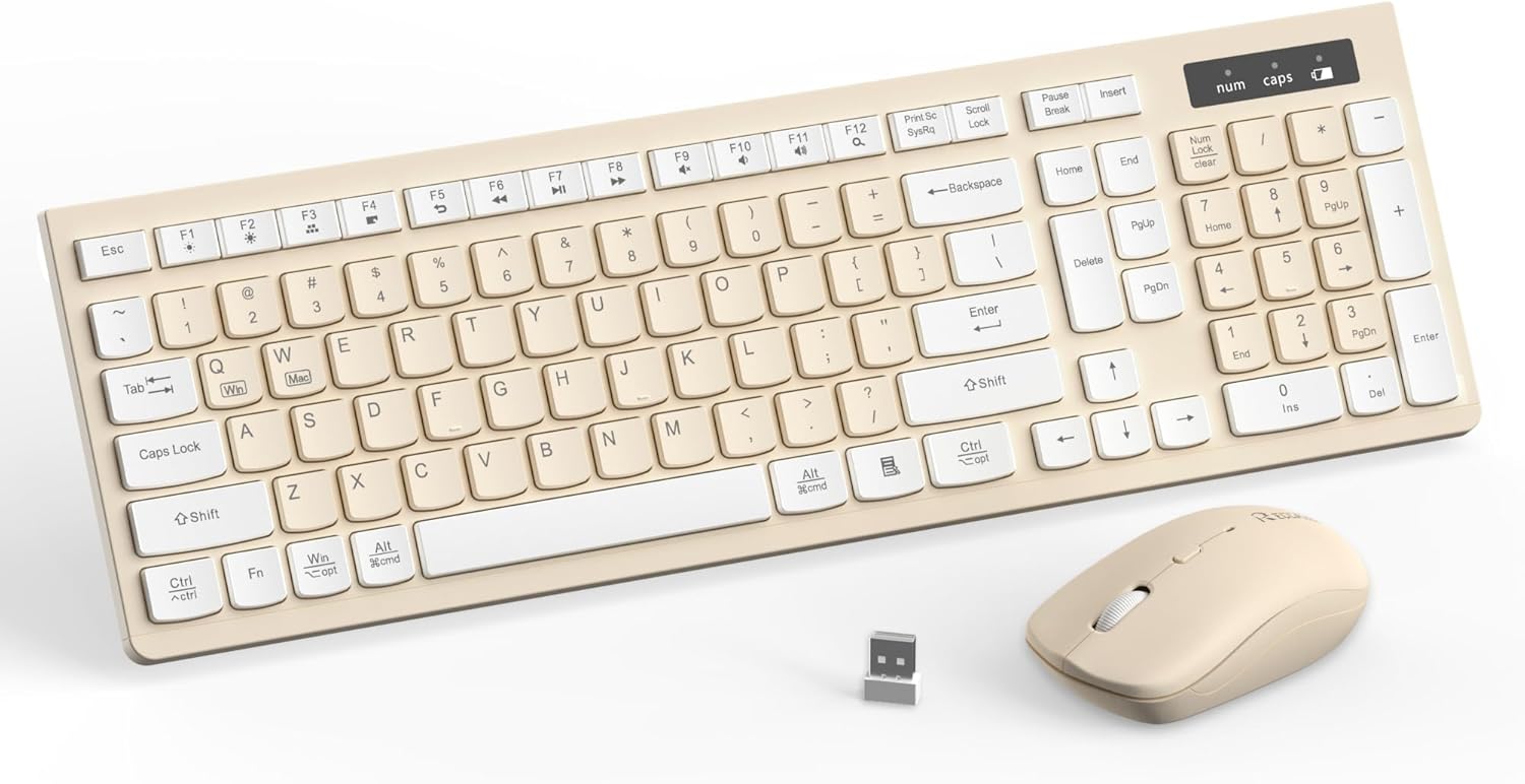 Wireless Keyboard and Mouse Combo — 2.4GHz Full-Size Silent Keyboard