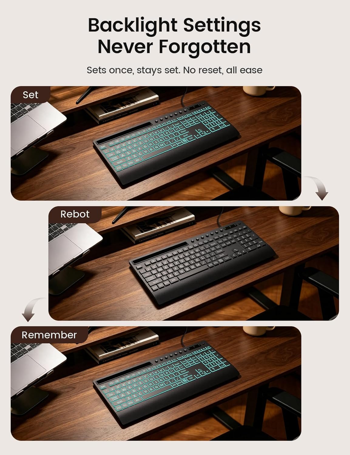 Large-Print Backlit Keyboard — Plug-and-Play USB Wired Computer Keyboard