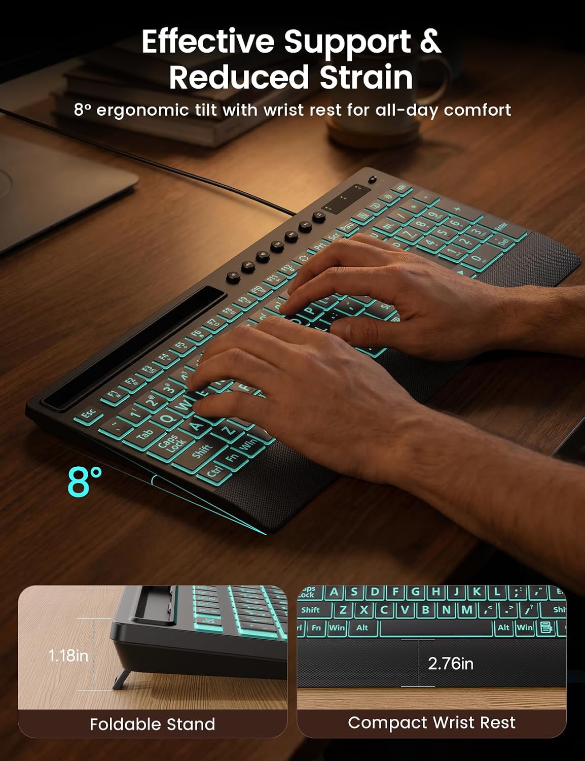 Large-Print Backlit Keyboard — Plug-and-Play USB Wired Computer Keyboard