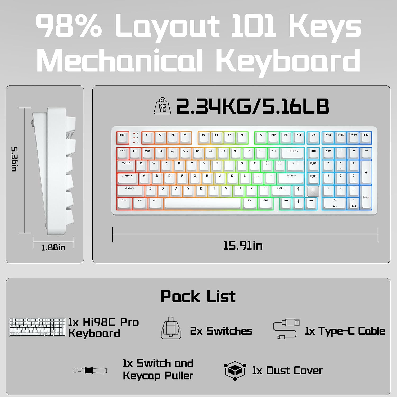 Wireless Mechanical Gaming Keyboard — Supports tri-mode connectivity (Wired / 2.4G / Bluetooth 5.0)