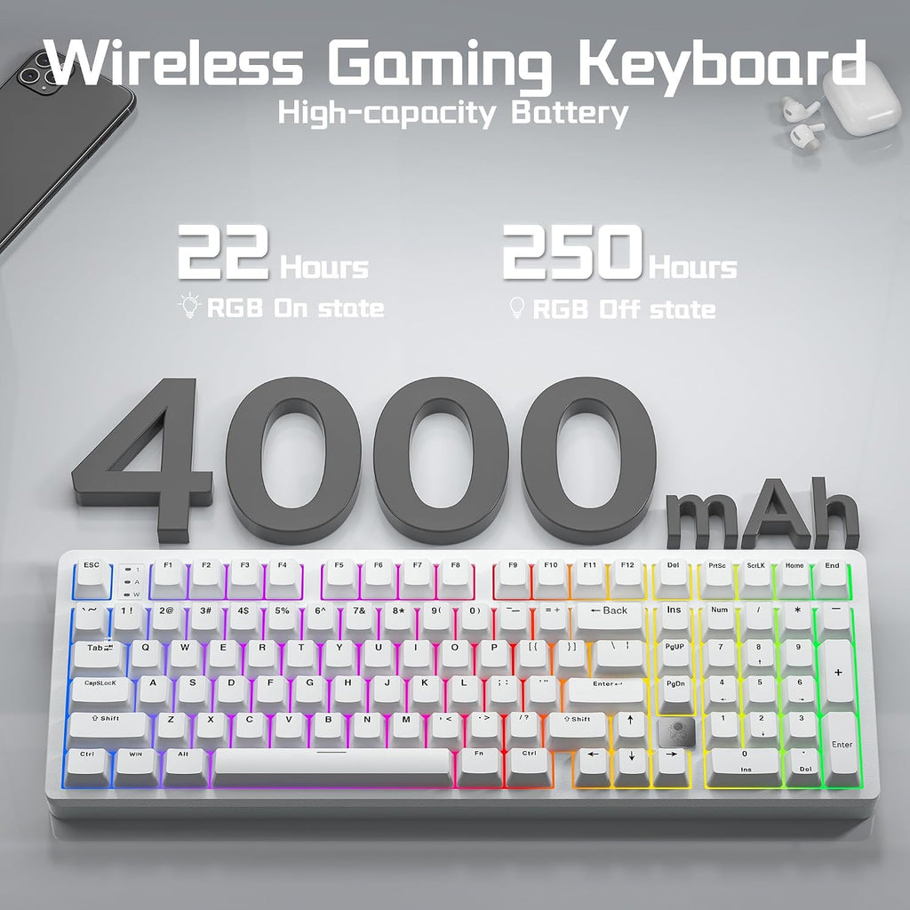 Wireless Mechanical Gaming Keyboard — Supports tri-mode connectivity (Wired / 2.4G / Bluetooth 5.0)
