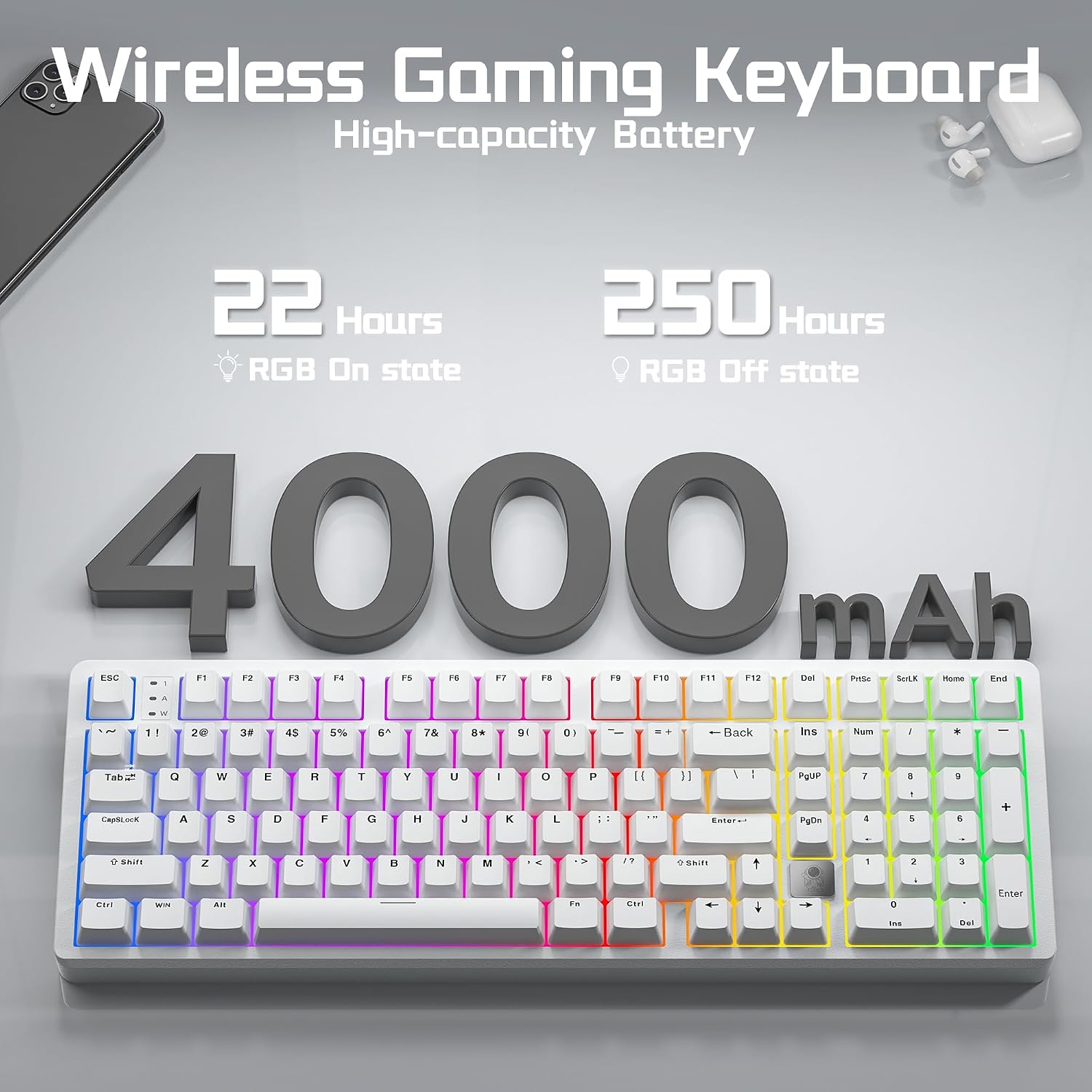 Wireless Mechanical Gaming Keyboard — Supports tri-mode connectivity (Wired / 2.4G / Bluetooth 5.0)