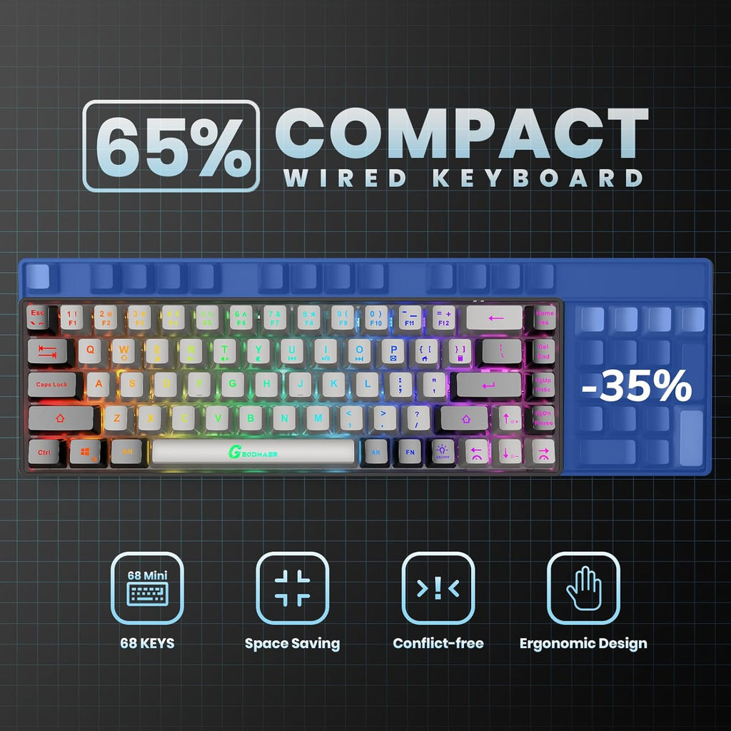 Gaming keyboard layout—wired backlit mini keyboard.