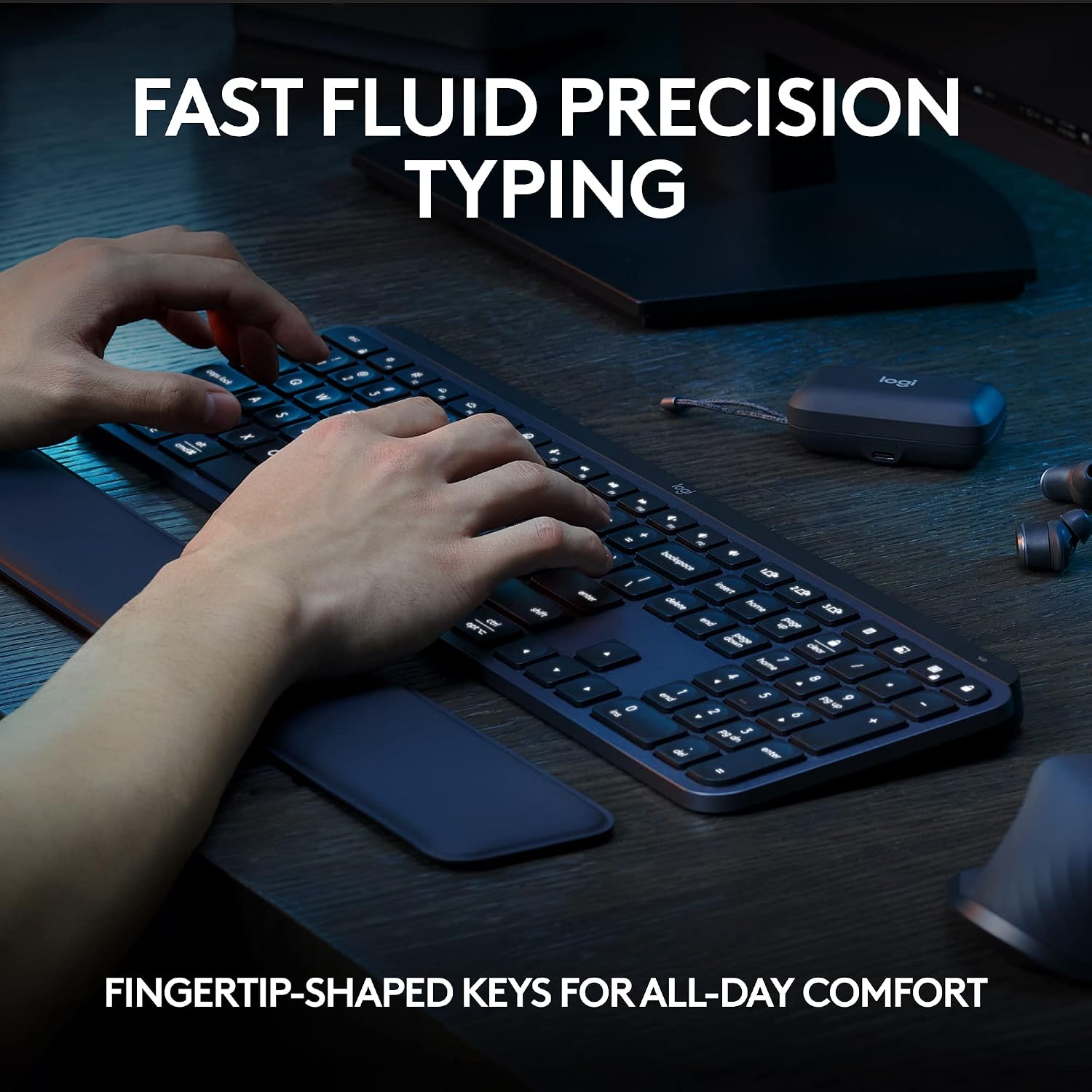 MX Keys S Wireless Keyboard — low-profile design; fluid, precise, and quiet typing;