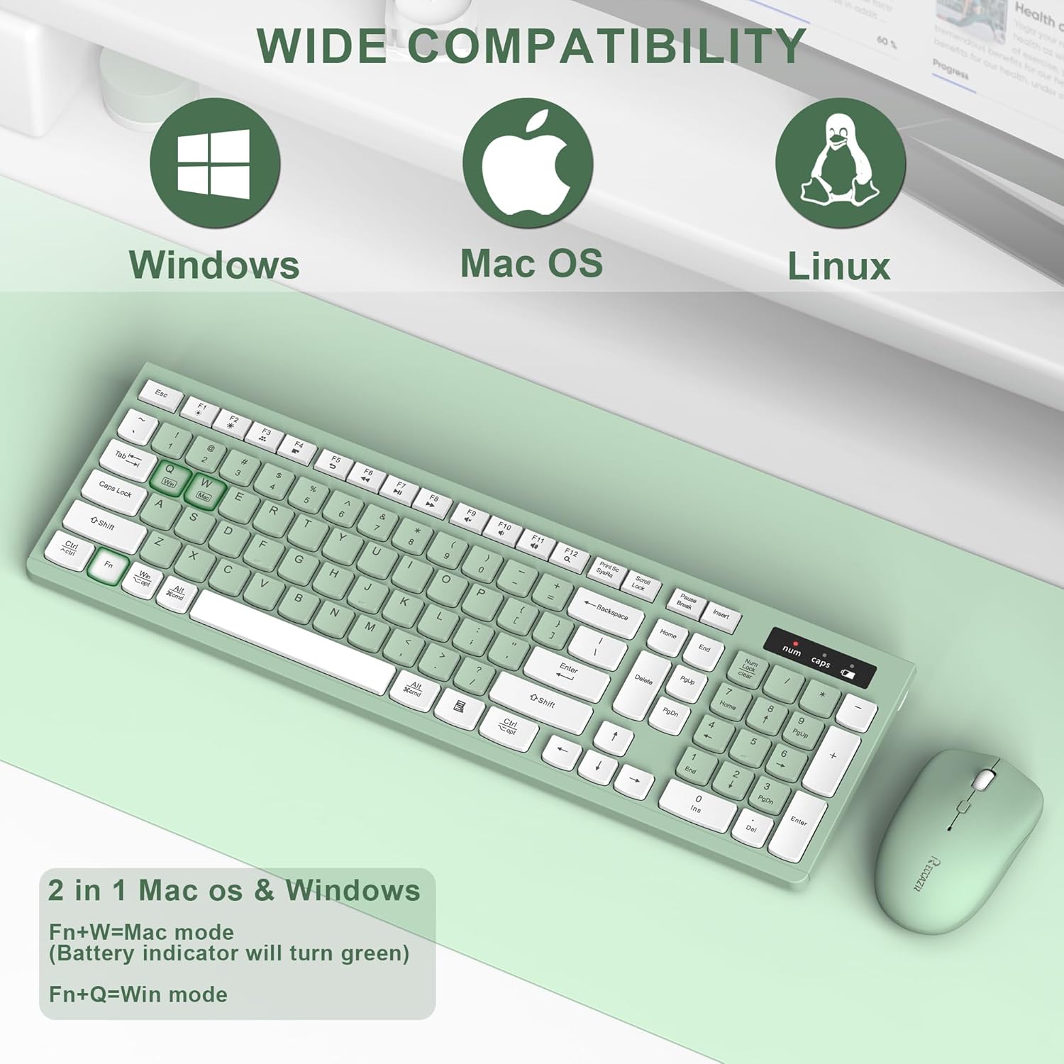 Wireless Keyboard and Mouse Combo — 2.4GHz Full-Size Silent Keyboard