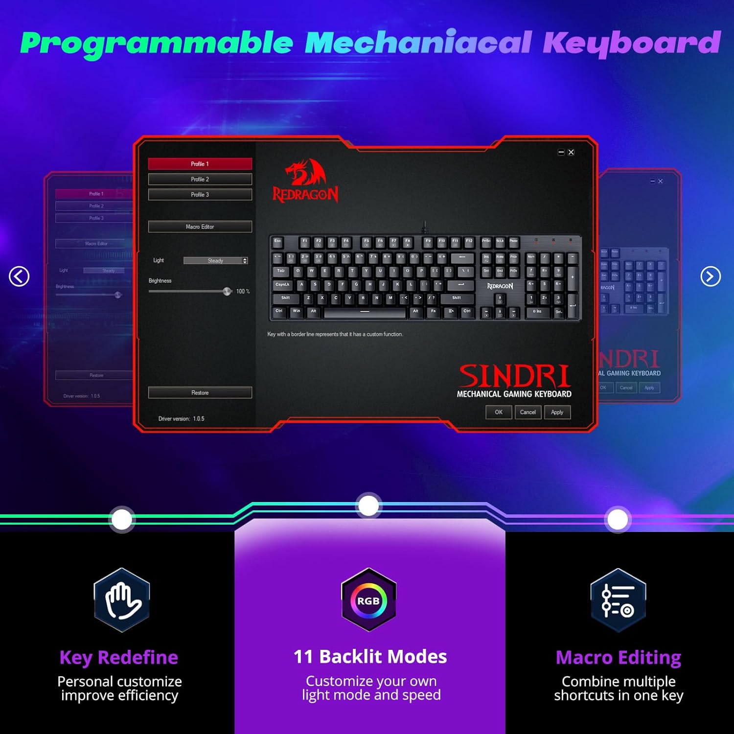 Wired Mechanical Gaming Keyboard — Supports 11 Programmable Backlight Modes