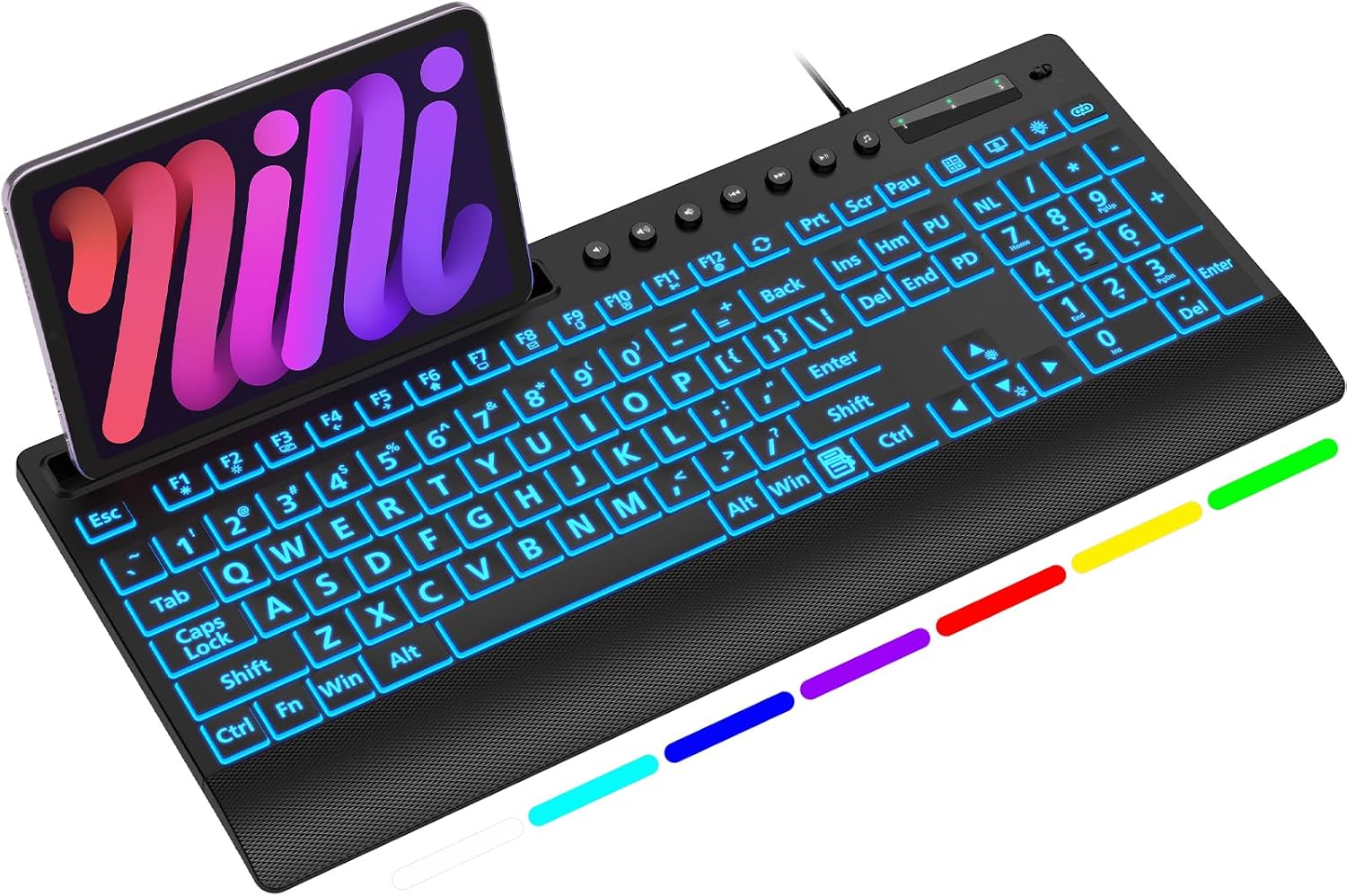 Large-Print Backlit Keyboard — Plug-and-Play USB Wired Computer Keyboard