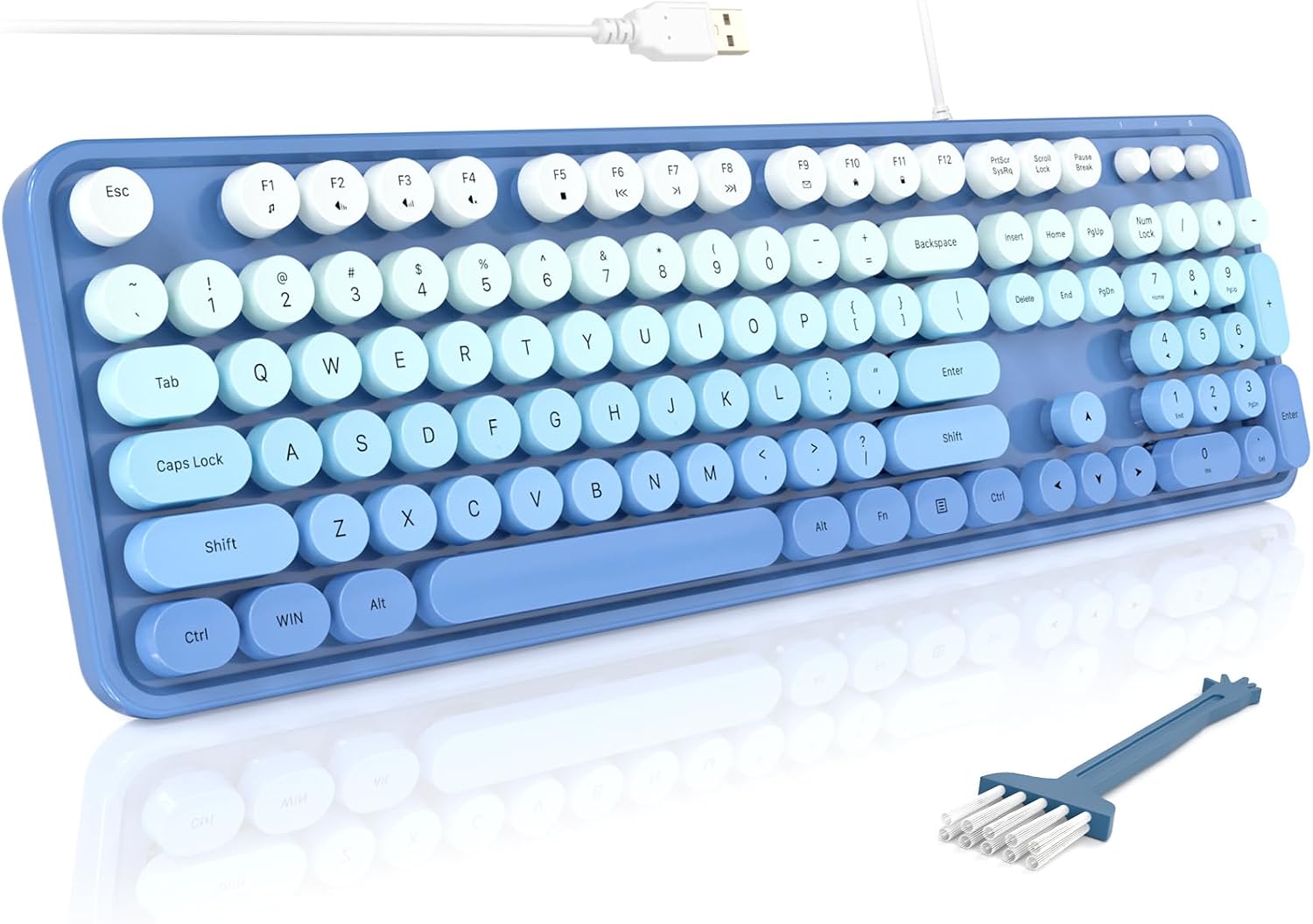 Wired Full-Size USB Keyboard—Colorful Retro Round Typewriter-Style Keyboard with Foldable Stand