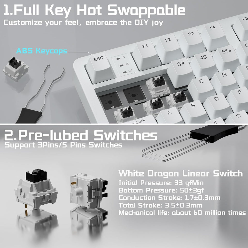 Wireless Mechanical Gaming Keyboard — Supports tri-mode connectivity (Wired / 2.4G / Bluetooth 5.0)