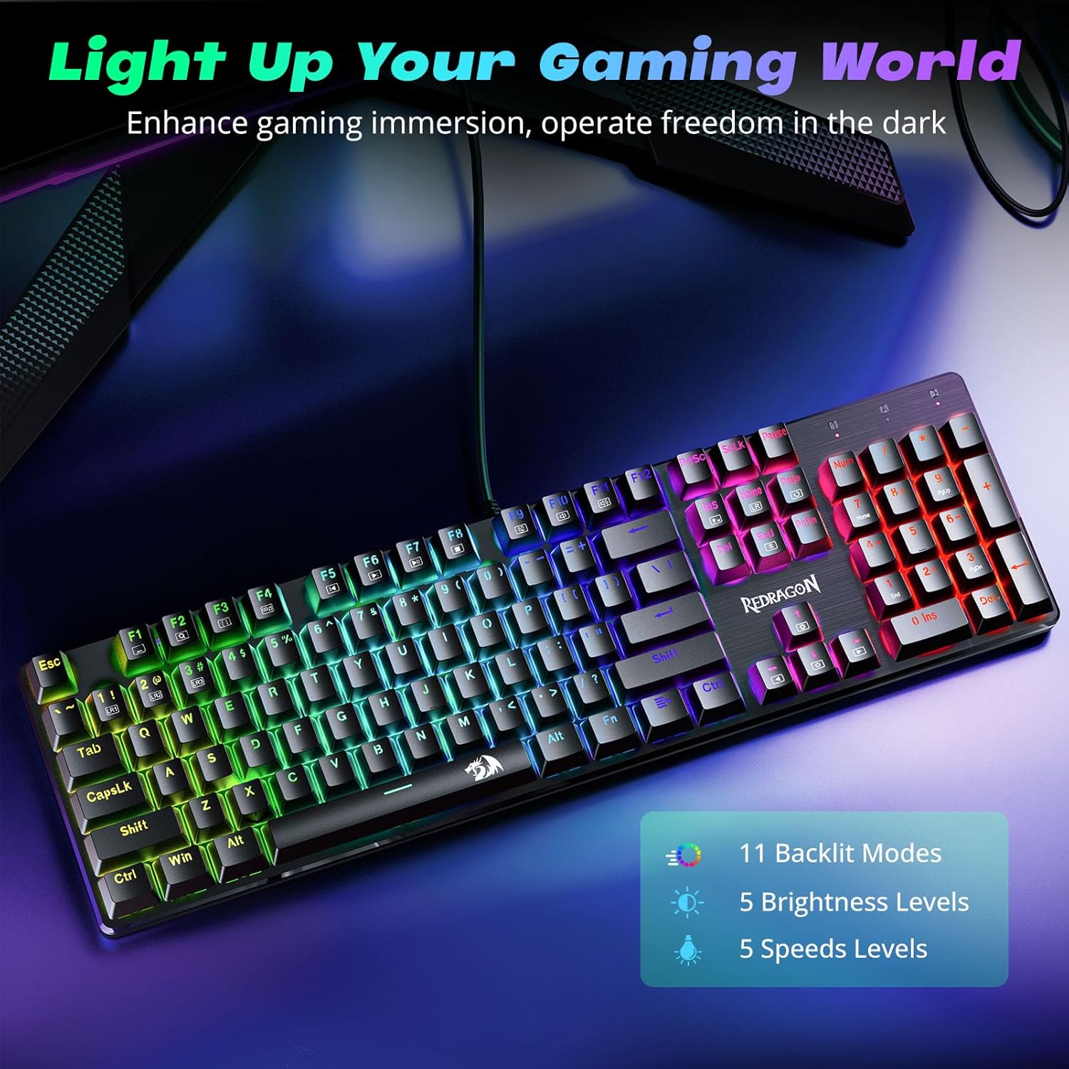 Wired Mechanical Gaming Keyboard — Supports 11 Programmable Backlight Modes