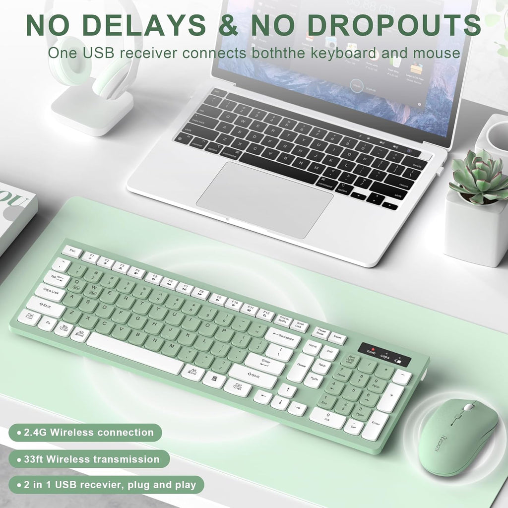 Wireless Keyboard and Mouse Combo — 2.4GHz Full-Size Silent Keyboard