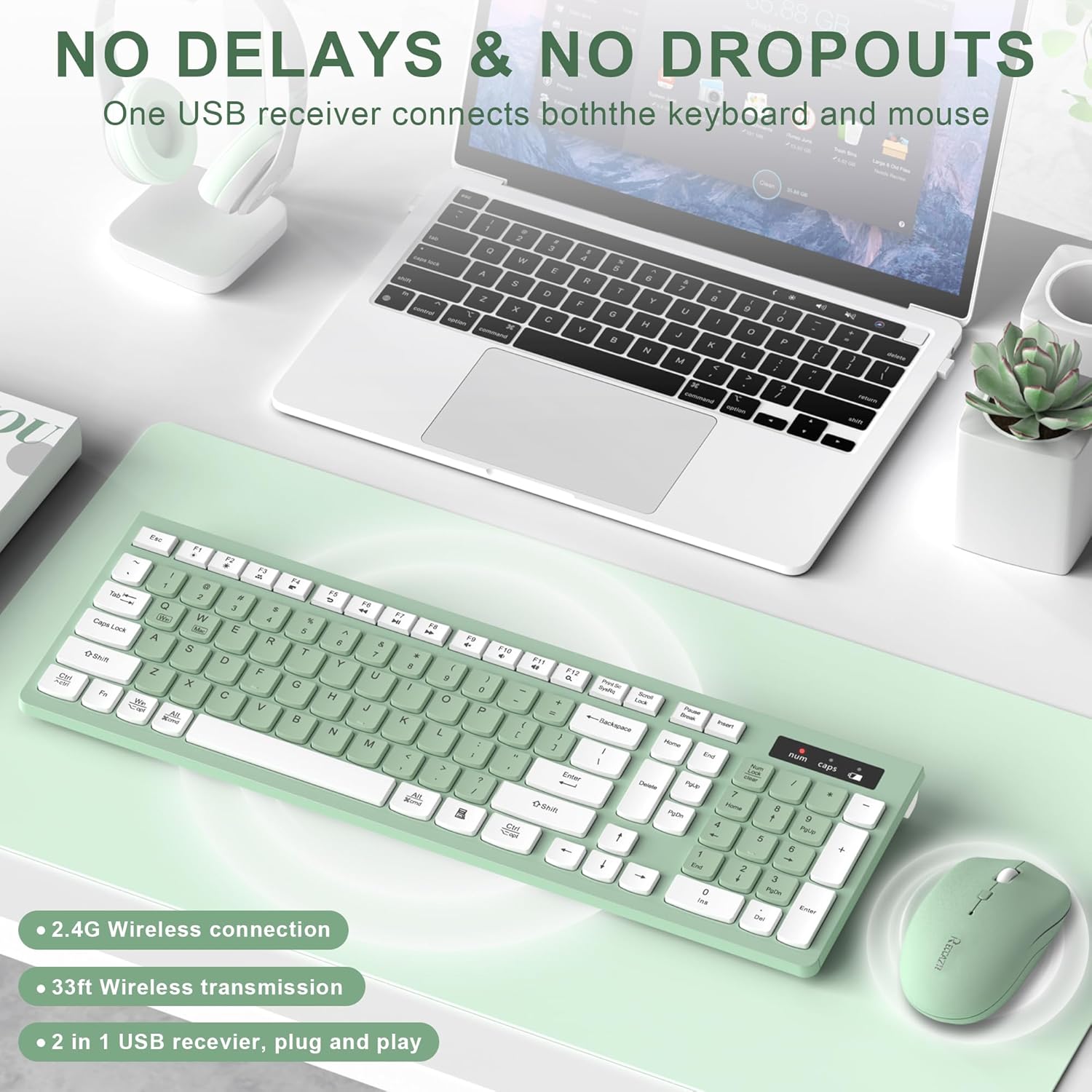 Wireless Keyboard and Mouse Combo — 2.4GHz Full-Size Silent Keyboard